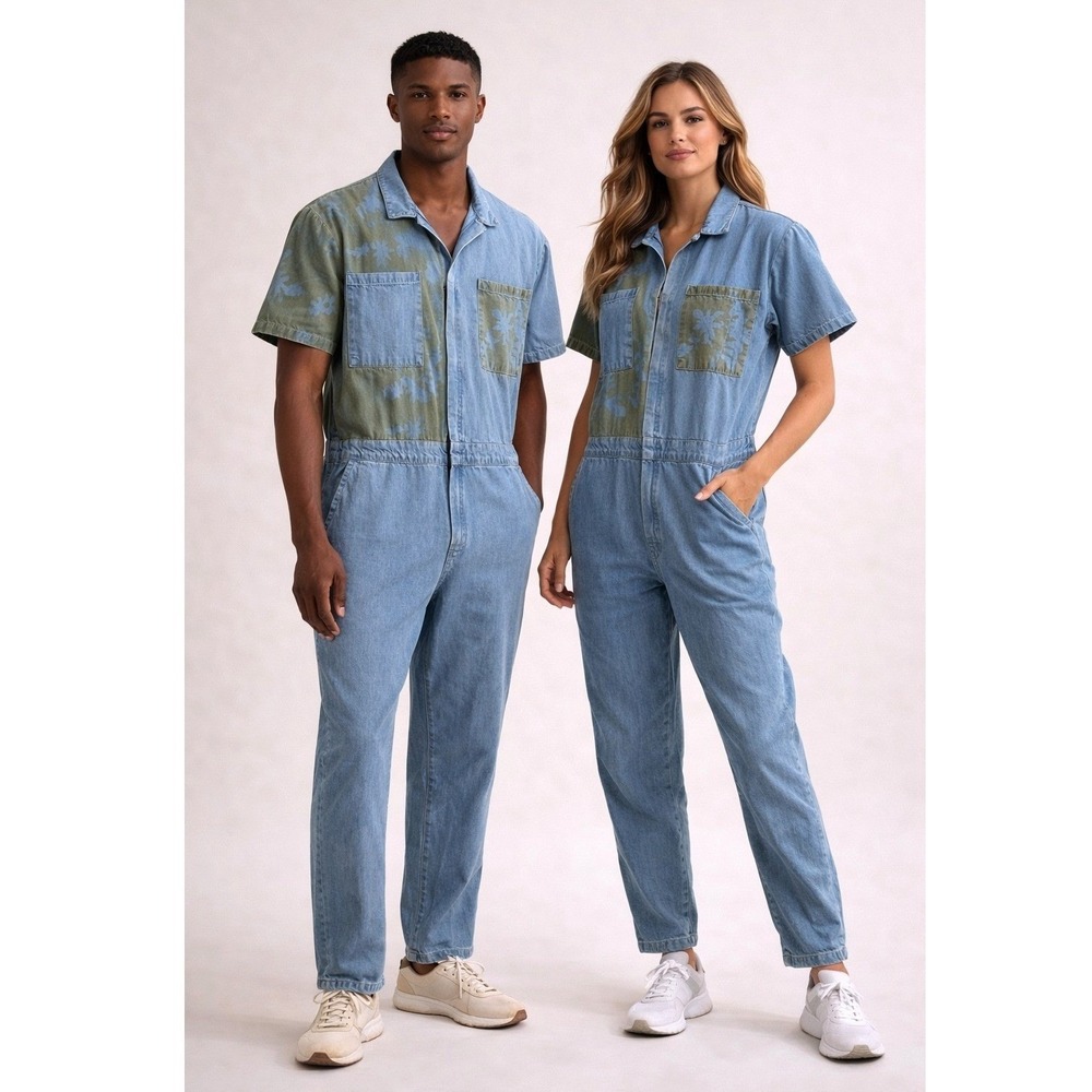 ASOS DESIGN Denim Boilersuit Cyanotype Floral Patchwork Men's W30 L32 (Unisex)‎
